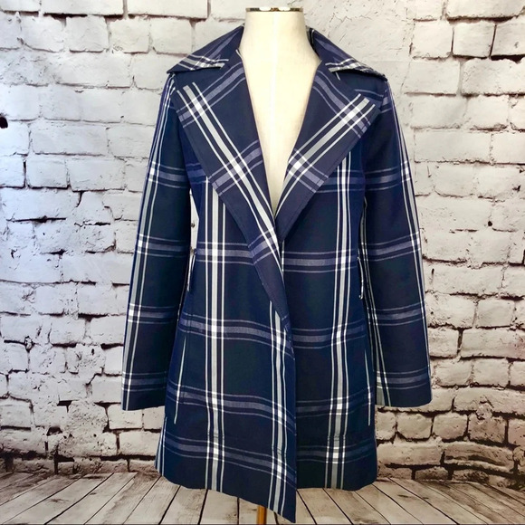 Zara Basic‎ Blue Plaid Checkered Spring Jacket - Picture 1 of 8
